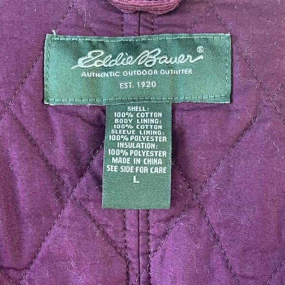 Eddie Bauer Maroon Quilted Corduroy Full Zip Coat Size L EUC - Picture 5 of 5